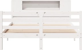 vidaXL Κρεβάτι Βιβλιοθήκη Χωρίς Στρώμα Λευκό 135x190 εκ Μασίφ Πεύκο