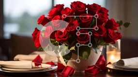 Intra Συλλεκτικό Ξύλινο Παζλ Plywood 4mm - Κομψή τραπεζαρία με κόκκινα τριαντάφυλλα Σε Ξύλινο Κουτί - Διαστάσεις Puzzle: 10x10 cm – 25 κομμάτια