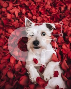 Σετ των 2 Intra Συλλεκτικό Ξύλινο Παζλ Plywood 4mm - Χαμογελαστός σκύλος στα κόκκινα ροδοπέταλα Σε Ξύλινο Κουτί - Διαστάσεις: 10x10 cm – 25 κομμάτια