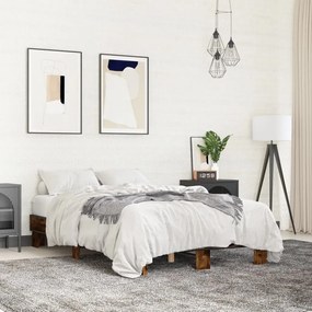 vidaXL Πλαίσιο Κρεβατιού Καπνιστή Δρυς 140x200εκ. Επεξ. Ξύλο &amp; Μέταλλο