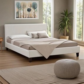 Κρεβάτι Nevil διπλό 150x200 PU χρώμα λευκό ματ 156x212x87 εκ.