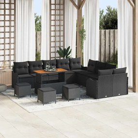 vidaXL Σετ 14 τεμαχίων καναπέ κήπου με μαξιλάρια Μαύρο Συνθετικό ρατάν Ακακία