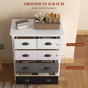 HOMCOM Έπιπλο μπουφέ, Συρταριέρα, 5 συρτάρια, βαμμένη επιφάνεια, MDF &amp; ξύλο πεύκου, 70 x 38 x 85 cm, Λευκό