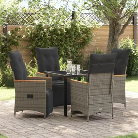 vidaXL Σετ κήπου 5 κομματιών με μαξιλάρια Γκρι Poly Rattan