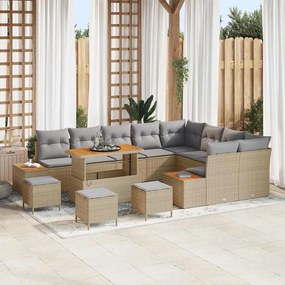 vidaXL Σετ Καναπέ Κήπου με μαξιλάρι 13 pcs Μπεζ Πολυ ράταν
