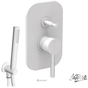 La Torre NEW TECH Μίκτης εντοιχισμού 2 εξόδων με εκτροπέα &amp; Επίτοιχη παροχή νερού με τηλέφωνο και σπιράλ PVC 1,5 White Matt