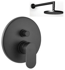 Armando Vicario Slim Black Matt Μίκτης Εντοιχισμού 2 Εξόδων με Εκτροπέα+Ανακλινόμενη Κεφαλή Round Ø30εκ+Μπράτσο Τοίχου