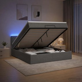 vidaXL Κρεβάτι Ottoman με Στρώμα και LED Σκούρο Γκρι 180 x 200 cm