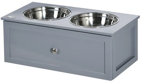 PawHut Σταθμός ταΐσματος, 2 μπολ χωρητικότητας 2 λίτρων το καθένα, ανοξείδωτο ατσάλι, με συρτάρι, για μεσαίους σκύλους, γκρι, 60 x 30 x 24cm