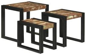 vidaXL Ένθετα τραπέζια 3 pcs Καφέ και μαύρο Μασίφ ανακυκλωμένο ξύλο