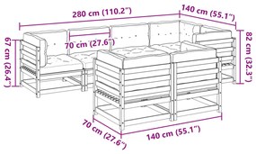 Καναπές Κήπου Σετ 7 Τεμαχίων από Μασίφ Ξύλο Πεύκου με Μαξιλάρια - Καφέ