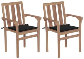Καρέκλες Κήπου 2 τεμ. από Μασίφ Ξύλο Teak με Μαύρα Μαξιλάρια - Μαύρο