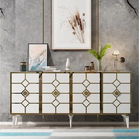 Stewehome Κονσόλα Αποθήκευσης Λευκό & Χρυσό 150x40x80 cm