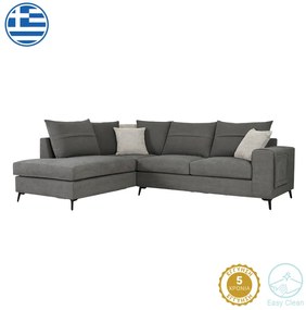 Γωνιακός καναπές δεξιά γωνία Montana pakoworld ποντικί ύφασμα με μαξιλάρια σε απόχρωση ανοιχτό γκρι 275x215x93εκ