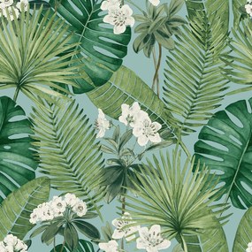 Ταπετσαρία Τοίχου Tropical Flowers Πράσινο M37801 53 cm x 10.05 m
