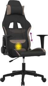 vidaXL Καρέκλα Μασάζ Gaming Μαύρη και Taupe Υφασμάτινη