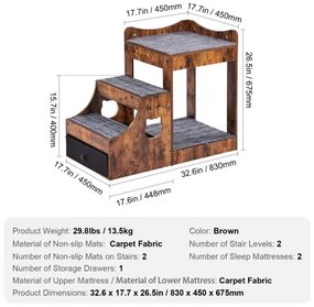 VEVOR Pet Bunk Bed with Stairs Dog/Cat Window Perch with Storage Indoor Brown