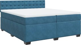 vidaXL Κρεβάτι Boxspring με Στρώμα Μπλε 200x200 εκ. Βελούδινο