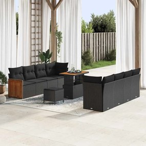 vidaXL Σετ Καναπέ Κήπου με μαξιλάρι 11 pcs Μαύρο 90 x 55 x 71 cm