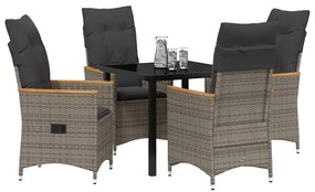 vidaXL Σέτ φαγητού για κήπο με μαξιλάρι 5 pcs Γκρι Πολυ ράταν