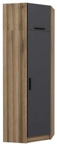 Ντουλάπα Μονόφυλλη Γωνιακή Με Πατάρι Kale 506MNR2304 74x52x255cm Anthracite-Oak Μονόφυλλη