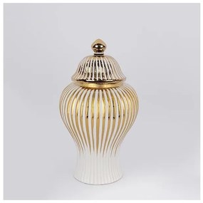 Βάζο Με Καπάκι Κεραμικό Λευκό-Χρυσό 15.5x29.5cm 752-20082 Estheti-752-20082-Λευκό-Χρυσό 752-20082