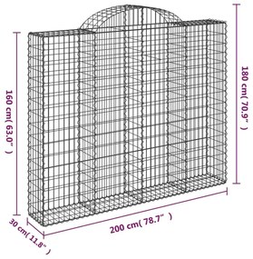 Συρματοκιβώτια Τοξωτά 3 τεμ. 200x30x160/180 εκ. Γαλβαν. Ατσάλι - Ασήμι