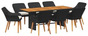 vidaXL Σετ Τραπεζαρίας Κήπου 9 Τεμαχίων Μαύρο Ρατάν