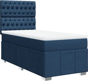 vidaXL Κρεβάτι Boxspring με Στρώμα Μπλε 90x200 εκ.Υφασμάτινο