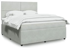 vidaXL Κρεβάτι Boxspring με Στρώμα Ανοιχτό Γκρι 180x200 εκ. Βελούδινο