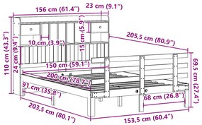 Κρεβάτι Βιβλιοθήκη Χωρίς Στρώμα 150x200 εκ Μασίφ Ξύλο Πεύκου - Λευκό