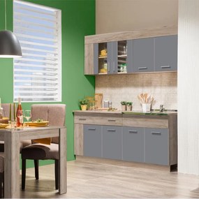Σύνθεση κουζίνας LEONA 180 Grey oak - Γκρί 180x60x200 εκ. 180x60x200 εκ.