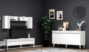 Stewehome Σετ Έπιπλο Τηλεόρασης Defne Λευκό Ασημί 150x40x80 cm