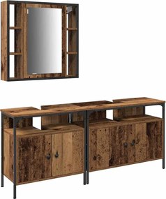 vidaXL Μονάδες Νιπτήρα Μπάνιου με ράφι 3 pcs Καφέ Επεξεργασμένο ξύλο