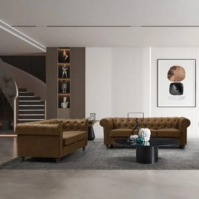 Kαναπές τριθέσιος Incredible τύπου Chesterfield ύφασμα σε αντικέ καφέ απόχρωση 203x84x67εκ. 203x67x84 εκ.