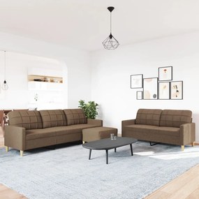 vidaXL Σετ καναπέδων 3 τεμαχίων με υποπόδιο καφέ ύφασμα