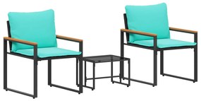 vidaXL Σύνολα επίπλων με μαξιλάρι 3 pcs Μαύρο και Τυρκουάζ Ρατάν