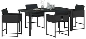 vidaXL Σέτ φαγητού για κήπο με μαξιλάρι 5 pcs Μαύρο συνθετικό ρατάν