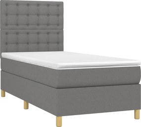 vidaXL Κρεβάτι Boxspring με Στρώμα Σκούρο Γκρι 90x200 εκ. Υφασμάτινο