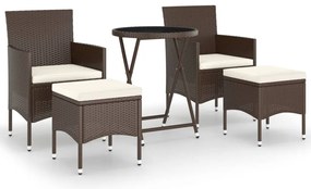 vidaXL Σετ Επίπλων Bistro Κήπου 5 τεμ. Καφέ Συνθ. Ρατάν/Ψημένο Γυαλί