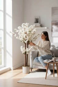 Stewehome Κλαδί άνοιξης σε γκρι γλάστρα Λευκό