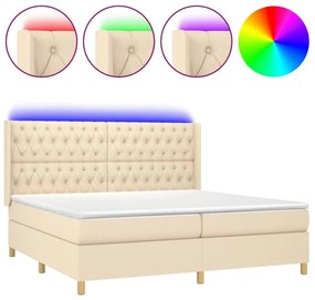 Κρεβάτι Boxspring με Στρώμα &amp; LED Κρεμ 200x200 εκ. Υφασμάτινο - Κρεμ