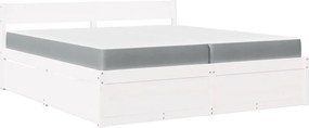 vidaXL Κρεβάτι με Συρτάρια+Στρώμα Λευκό 200x200 εκ. Μασίφ Ξύλο Πεύκο