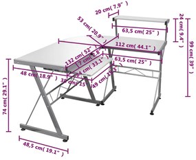 vidaXL Γραφείο Υπολογιστή Γωνιακό Λευκό 132x112x99 εκ. Επεξ. Ξύλο