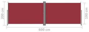 Σκίαστρο Πλαϊνό Συρόμενο Κόκκινο 200 x 600 εκ. - Κόκκινο