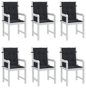 vidaXL Μαξιλάρια Καρέκλας με Χαμ. Πλάτη 6 τεμ. Μαύρο Καρό Υφασμάτινα