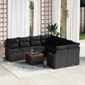 vidaXL Σετ Σοφάκι Κήπου 9 pcs Μαύρο Μεγάλο Ρατάν, Ξύλο