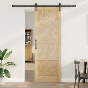 vidaXL Συρόμενη Πόρτα με Σετ Εξαρτημάτων 83x232 εκ Συμπαγές Ξύλο Πεύκου