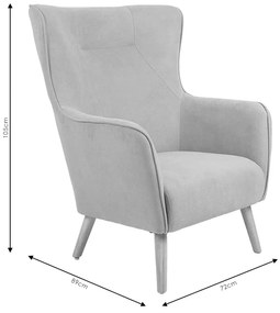 Πολυθρόνα Fluffy pakoworld ύφασμα γκρι-πόδι rubberwood φυσικό 75x69x96εκ