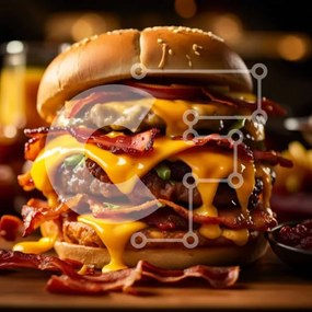 Intra Συλλεκτικό Ξύλινο Παζλ Plywood  4mm - Λαχταριστό Cheeseburger με μπέικον, μαρούλι και ντομάτα Σε Ξύλινο Κουτί - Διαστάσεις: 10x10 cm – 25 κομμάτια